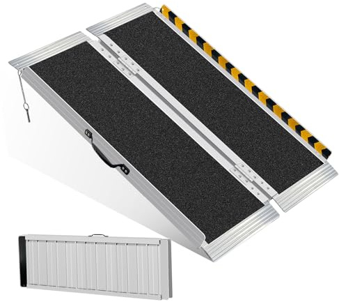 LOEZORA 4ft Portable Wheelchair Ramp, Non-Skid Aluminum, Folding