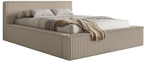 Selsey Polsterbett 140 x 200 cm Doppelbett Gepolstertes Bett Bettgestell Mit Stauraum Und Kopfteil Weicher Cord Stoff Dunkelbeige Affolio
