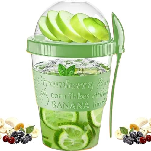 Pro Home Yogurt Pot With Spoon & Lid 20oz/600ml BPA Free Reusable Airtight Dishwasher Safe On The Go Yoghurt Pots Muesli Cereal Cup Containers Overnight Oats Jar Storage (Green)