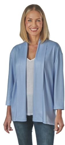 Coopers of Stortford - Ladies' Blue Cardigan - Lightweight Figure-Flattering Jersey Sweater - Soft Shawl Collar - Versatile Layer - Easy Care 98% Polyester/2% Elastane