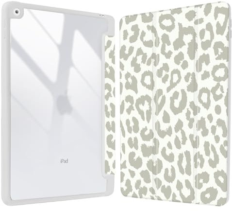 Vozehui 10.2 Zoll Leopard Print Hülle für iPad 9th/8th/7th Generation Case mit Clear Back Shell mit Bleistifthalter,Dreifaltiger Stand Schutzhülle mit Auto Sleep Wake für 10.2 Zoll 2021/2020/2019