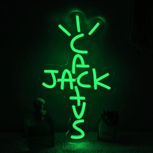 Jack Cactus Panneaux néon LED pour la décoration murale Art mural néon Lumières en acrylique avec chaîne de suspension Panneaux lumineux pour la décoration de chambre cave à homme bar 5V USB