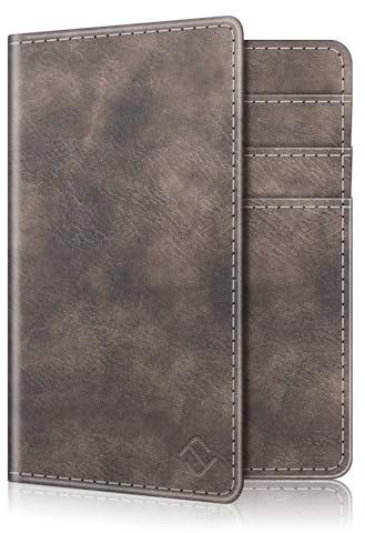 FINTIE Fahrzeugschein Hülle für Zulassungsbescheinigung - 2 Steckplätze für KFZ Fahrzeugscheine und 5 Steckplätze für Karten, aus Kunstleder Tasche für Ausweis/Karten, (Dunkelgrau)