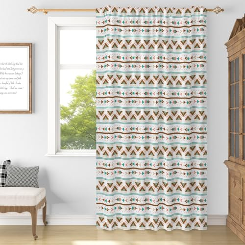 YONGFOTO Boho Vorhänge Für Schlafzimmer Bunter Geometrischer Pfeil Gestreifter Stammes Halbtransparent Licht Filtern Gardinen Für Wohnzimmer Mit Stangendurchzug 1 Paneel 107 x 160 cm