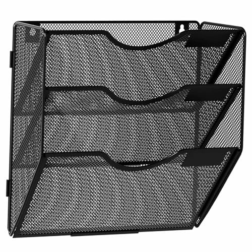 NUWIQ Porte Document Mural 3 Étages en Métal, Porte Revue Mural à Suspendre Montage, Banette Range Dossiers Mural Format A4 Magazines et Lettres pour Bureau École Métal, Noir