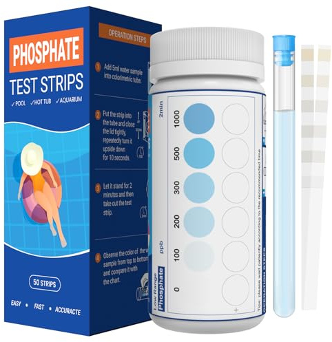 Phosphat Testkit – Pool Phosphat Testkit – 50 Phosphat Teststreifen für Swimmingpool, Spa, Whirlpool, Aquarium und Fischbecken – geeignet für Süß- und Salzwasser