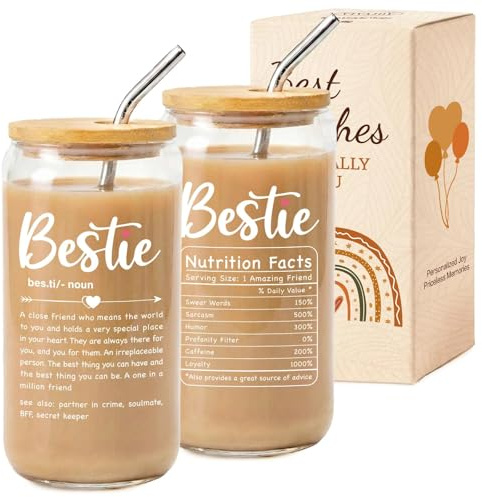 VivaJoy Bestie Gifts - Best Friend Birthday Gifts for Women,Funny Coke Cup, Glass Mug, Unique Friendship Gift for Women, Best Friend Birthday, Her, BFF, Sister, Besties