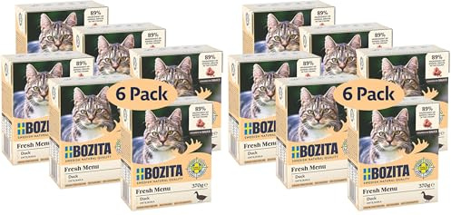 Bozita Tetra Häppchen in Sauce mit Duck– 6x370g Getreide- & zuckerfreies Premium-Katzenfutter, ohne Gentechnik, mit 7,5% Protein und 5% Fettgehalt – leckeres Nassfutter für Feinschmecker
