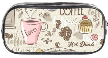 gawuoab Vintage Espresso Machine Cupcakes Beans Printing Clear Pencil Pouch,Clear Pencil Case Transparent Organizer