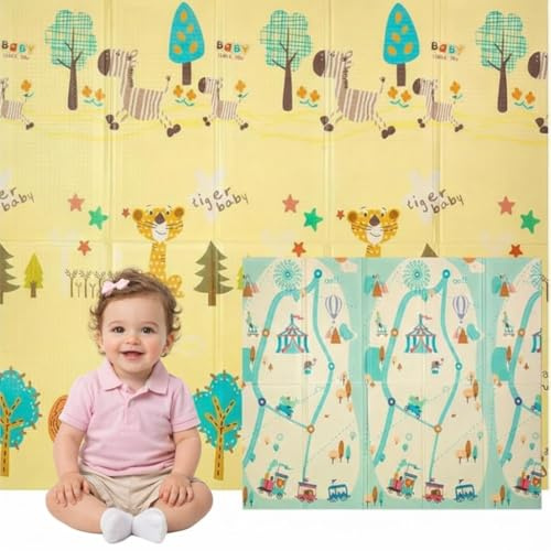 Edibaby, Alfombra Bebé Acolchada Plegable, Diseño Infantil, Colchoneta de Juegos para Suelo, Reversible, XPE, Tapete Baby Play Mat (Fun | 180 x 150 | 1 cm)