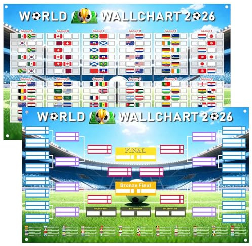 OUFANKADI Poster della Coppa del Mondo di Calcio 2026, 2 in 1, 100 x 60 cm, Interattivo, Pieghevole Manoscritto a Mano Informazioni Squadra e Calendario Partite di Mondiale (100 x 60 cm)