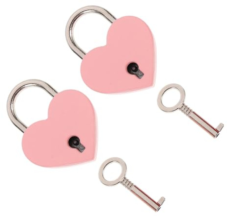 MAGICLULU 2pcs Pink Heart-Shaped Wishing Locks with Keys for Couples, Handbag and Luggage Padlocks for Travel and Use