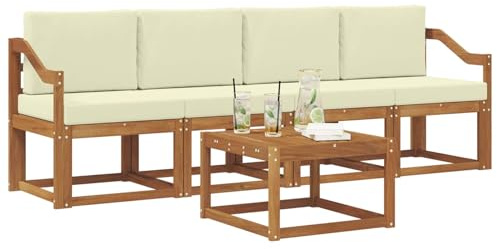 vidaXL Outdoor-Sofagarnitur mit Kissen 5 pcs Natur und Creme, Garten-Sektionalsitz, Moderne Außenmöbel, langlebige Lounge, entspannte Terrasse für alle