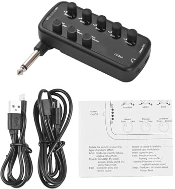 OVAQUIXI Amplificatore per Basso Mini Amp Amplificatore per Basso Compatto per Cuffie Plug and Play per Musicisti Nero 600mAh 9,7x3,5x4,3 Cm (Chitarra)