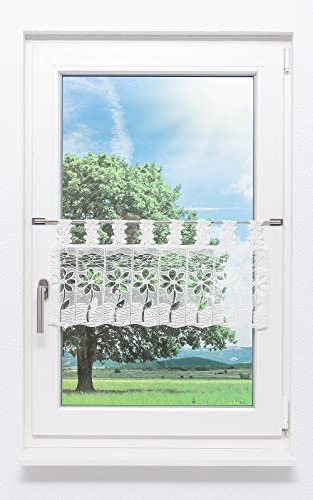 Plauener Spitze Scheibengardine Blüte (Bx H) 96cm * 32cm weiß