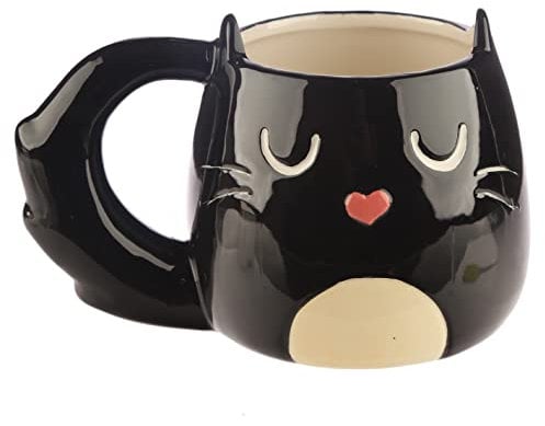 Puckator Feline Fine Black Cat Shaped Tea Coffee Mug - Funny Home Accessories - Cute Gifts for Girlfriend - Large Mugs for Men Women Hot Drinks - Cute Cups Presents - Secret Santa Gift - Cup Set