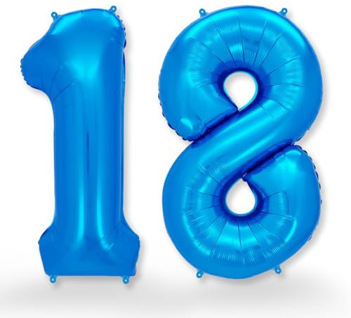 FUNXGO Folien-Ballon 18, Helium-Ballon, Luftballon-Zahl, nachfüllbare Riesen-Ballonzahl, Party-Deko zum 18. Geburtstag, Volljährigkeit, blau