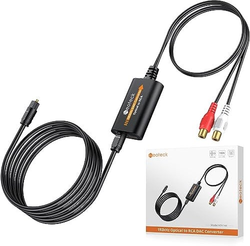 Neoteck Convertitore DAC 192kHz 24bit Cavo da Ottico a RCA 1,2 m con Chip Amplificatore Audio Incorporato Convertitore da SPDIF a RCA solo Supporta PCM per HDTV Set-Top Box Lettori DVD Blu-ray
