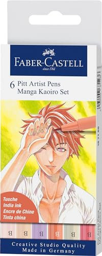 Faber-Castell 167168 Tuschestifte Kaoiro Set, Etui mit 6 Pinselstiften in Verschiedenen Farben, Geeignet für Präzises Zeichnen und Kreative Manga-Kunstwerke