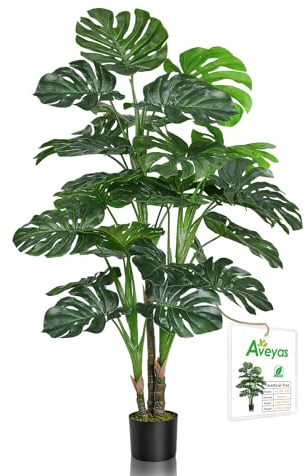 Aveyas 4.5ft Artificial Monstera Deliciosa Adansonii Tree in Plastic Nursery Pot, Fake Tropical Split Leaf Plant for Office House Living Room Home Decor (Indoor/Outdoor)