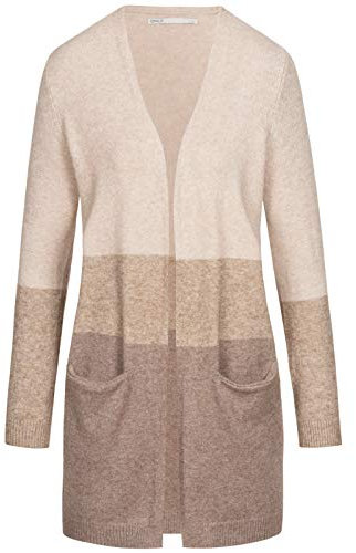 ONLY Damen Onlqueen L/S Long Cardigan KNT Noos Strickjacke, Sand Stripes/Beige Woodsmoke,M
