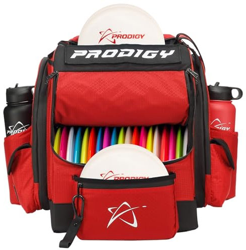 Prodigy Disc BP-1 V3 Disc Golf Backpack - Golf Bag Organizer - Holds 30+ Discs Plus Storage - Tear and Water Resistant - Pro Quality Bag for Disc and Frisbee Golf (Red)