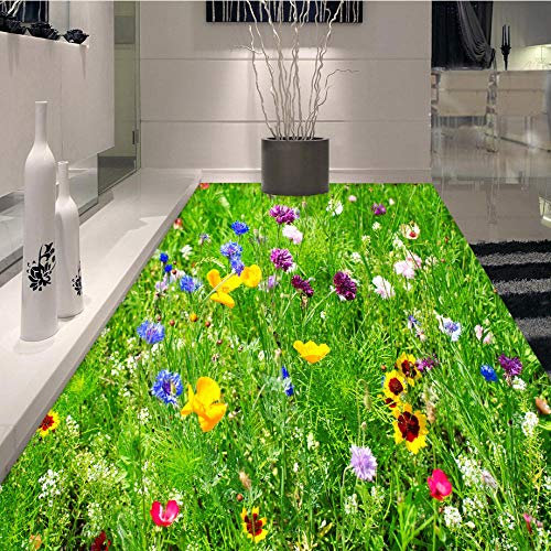 Benutzerdefinierte Bodentapete Grüne Wiese Blumen 3D PVC Boden Wanddekoration Tragen Sie rutschfeste wasserdichte Tapete Aufkleber Dekor 3D-200 * 140cm