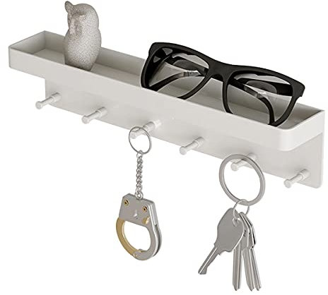 Schlüsselbrett weiß mit Ablage, Johgee Schlüsselhalter Edelstahl Schlüssel Organizer Schlüsselboard Aufbewahrung mit 6 Haken & Schlüsselleiste für Wohnzimmer Schlafzimmer Küche Badezimmer