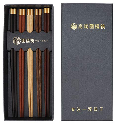 Essstäbchen, 5 Pairs Holz Essstäbchen Wiederverwendbare Chopsticks Spülmaschinenfeste Sushi Essstäbchen Haushalt Rutschfeste Essgeschirr Set