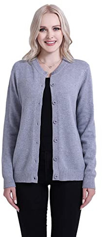 SMILING PINKER Cardigan da donna basic girocollo cappotto lavorato a maglia con bottone, grigio., M