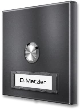 Metzler Funk-Türklingel Edelstahl V2A in DB703 Eisenglimmer- hohe Reichweite, flach, Funkklingel mit austauschbarem Namensschild