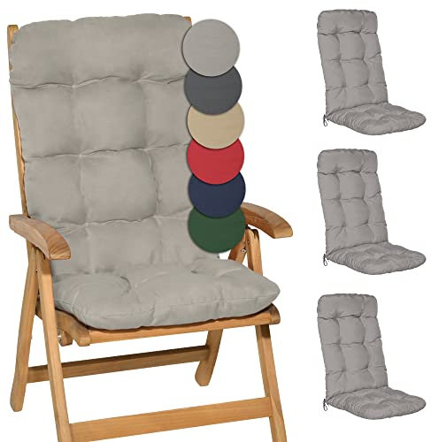 Beautissu Set di 4 Cuscini per Sedia a Sdraio Flair HL 120x50x8cm Extra Comfort per sedie reclinabili, spiaggine e poltrone - Grigio Chiaro