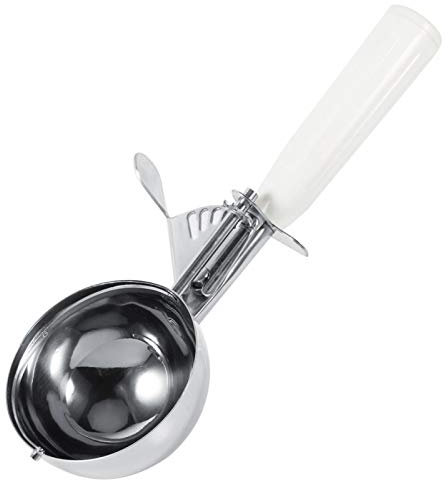 Uadme Cuchara para helado,cuchara para puré de papas de acero inoxidable Práctico cucharón para helado con liberación y antideslizante para bolas de hielo redondas,sorbetes(8CM-blanco)
