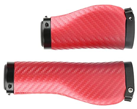 rockible 2 PU-Fahrrad-Lenkergriffe, rutschfeste Carbon-Stil, ergonomische Lenkergriffe für Scooter-Fahrradgriffe, Fahrradteile, Lang Kurz Rot