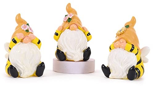 FriyGardcn Cute 3 PCS Honey Bee Gnomes Statues Bee Gnomes Figurines Table Decorations Handmade Gnomes Sculpture Home Decorations Garden Gnomes Home Décor