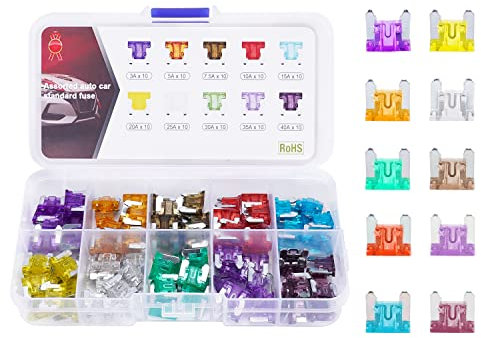 100Stück Micro Kfz Sicherungen Auto Sicherung set -3A 5A 7.5A 10A 15A 20A 25A 30A 35A 40A Flachsicherungen set für PKW/Wohnmobil/LKW