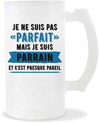 Chope de bière Parrain Parfait | Verre à Bière Pinte 50 cl Cadeau famille original et drôle