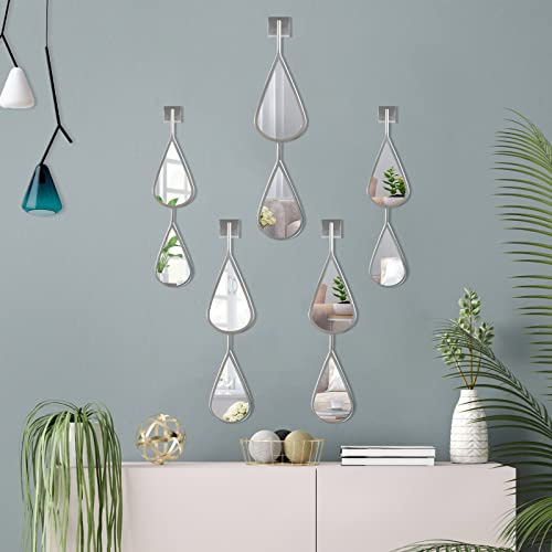 BAODANFU Espejos Decorativos montados en la Pared, Espejo de Pared Plateado, decoración en Forma de lágrima, Marco de Metal para Sala de Estar, Dormitorio, Entrada, Chimenea (Plateado, Juego de 5