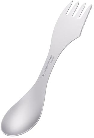 iBasingo Ti1064T Cuillère en titane 3 en 1 Cuillère fourchette Couteau d'extérieur Couverts multifonctions Spork Outil de voyage Ultra léger Camping Camping pique-nique Sac à dos avec sac de rangement