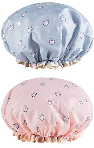 LEEQ Duschhaube Badekappe Damen-2 Stück,wiederverwendbar,Rosa und Blau Haarhaube für Salon, Spa, Reise, Hotel, Dusche