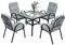 Outsunny 5 Pieces Garden Dining Set, Outdoor Square Dining Table and 4 Cushioned Armchairs, Tempered Glass Top Table w/Umbrella Hole, Texteline Seats, Grey