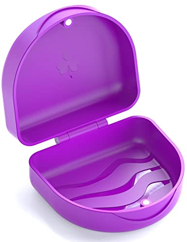 Zahnspangendose Gebissdose, Zahnprothesen Behälter, Zahnschiene Box, Prothesendose, Zahnspangenbox, Spangendose, Dose für Zahnprothese, Prothesenbox, Protesenbehälter, Zahnprothesen Box Lila Retainer.