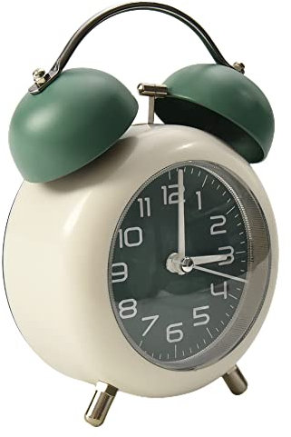 Metall-Doppelglocken-Wecker, Vintage, nicht tickend, Schreibtisch, Tisch, Nachttisch, geräuschlos, analog, Wecker mit Nachtlicht, für Zuhause, Büro, Nachttisch, Schlafzimmer, Reisen, Grün