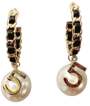 Vintage Nummer 5 Perle Hoop Ohrring Perle Ohrringe Dangle Ohrringe Modeschmuck Geschenk für Frauen Mädchen
