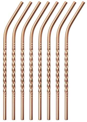 sourcing map Stainless Steel Reusable Metal Straws, 8Pcs 8.27 Long x 0.24 Wide Metal Drinking Straws for Frozen Cold Drink, Milkshake, Tea (Bent, Rose Gold)