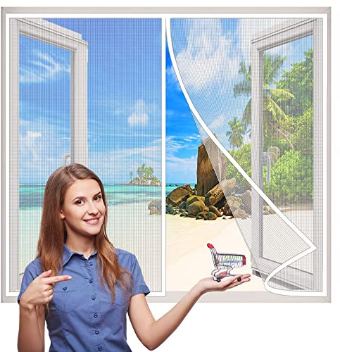 Zanzariera Magnetica, 140x80 cm Chiusura Automatica Zanzariera Finestra Tenda Zanzariera con calamita per Finestre Balcone Soggiorno- Bianco H