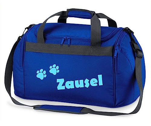 minimutz Sporttasche mit Pfoten | Personalisiert mit Namen | Sporttasche für Tierliebhaber Kinder | Hundetasche für die Tierpension | Reisetasche und Urlaubs-Tasche für Tiere (Royalblau)