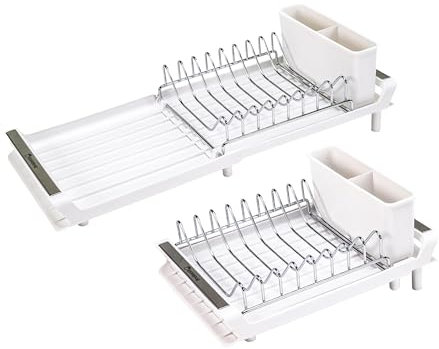 Erreke Escurreplatos Plegable, Escurridor de Platos, Drena al Fregadero, Rejilla de Acero Inoxidable, Escurre Platos Pequeño Compacto Encimera Cocina, Escurreplatos sobre Fregadero, 28x20 cm (Blanco)