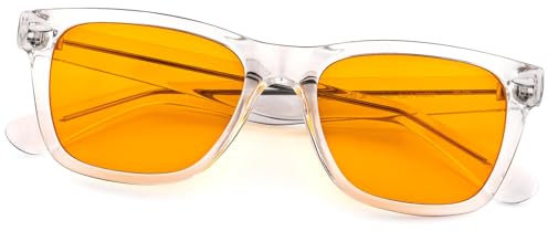 ViewJoy 99.9% Blue Light Sleep Glasses with Dual AR Coating, Amber Orange Lens for Computer Gaming, Reduce Eye Strain, Transparent/Green, Medium