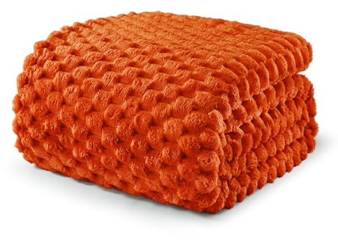 Exclusivo Mezcla Kuscheldecke Fleece Decke, Flauschige Sofadecke 150 x 200 cm, Jacquard-Überwurfdecke Wohndecke Tagesdecke, Warm und Leicht für Ganzjahreszeit, Orange